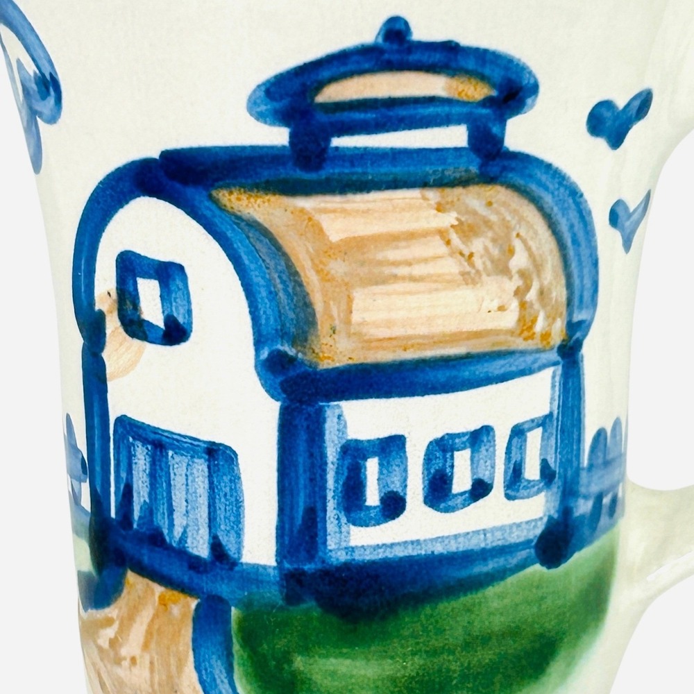 M.A. Hadley Pottery BARN Flare Mug 12oz Blue White Hand Painted - Picture 2 of 9